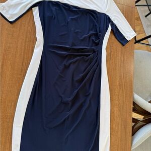 Lauren Ralph Lauren Navy and White Midi Sheath Dress